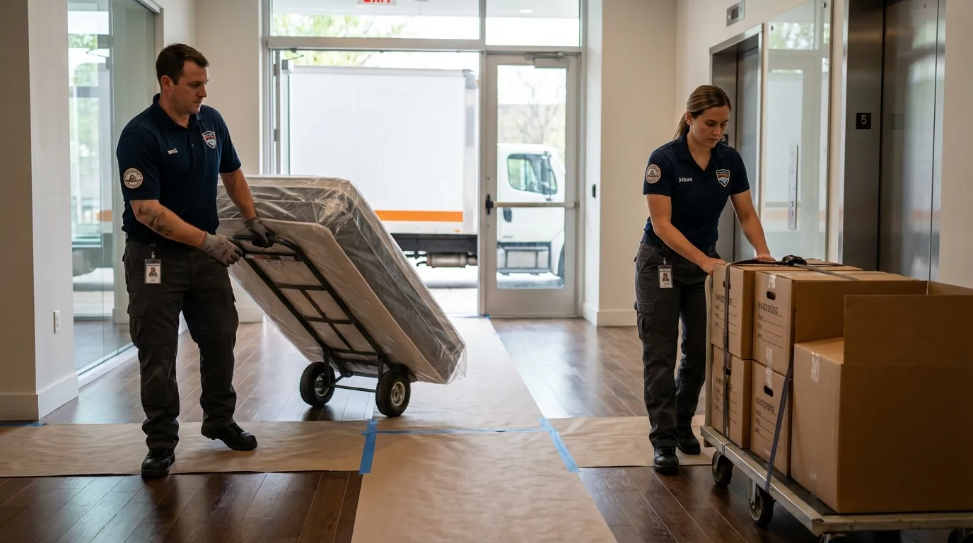 Professional apartment movers loading elevator in Mount Laurel, NJ